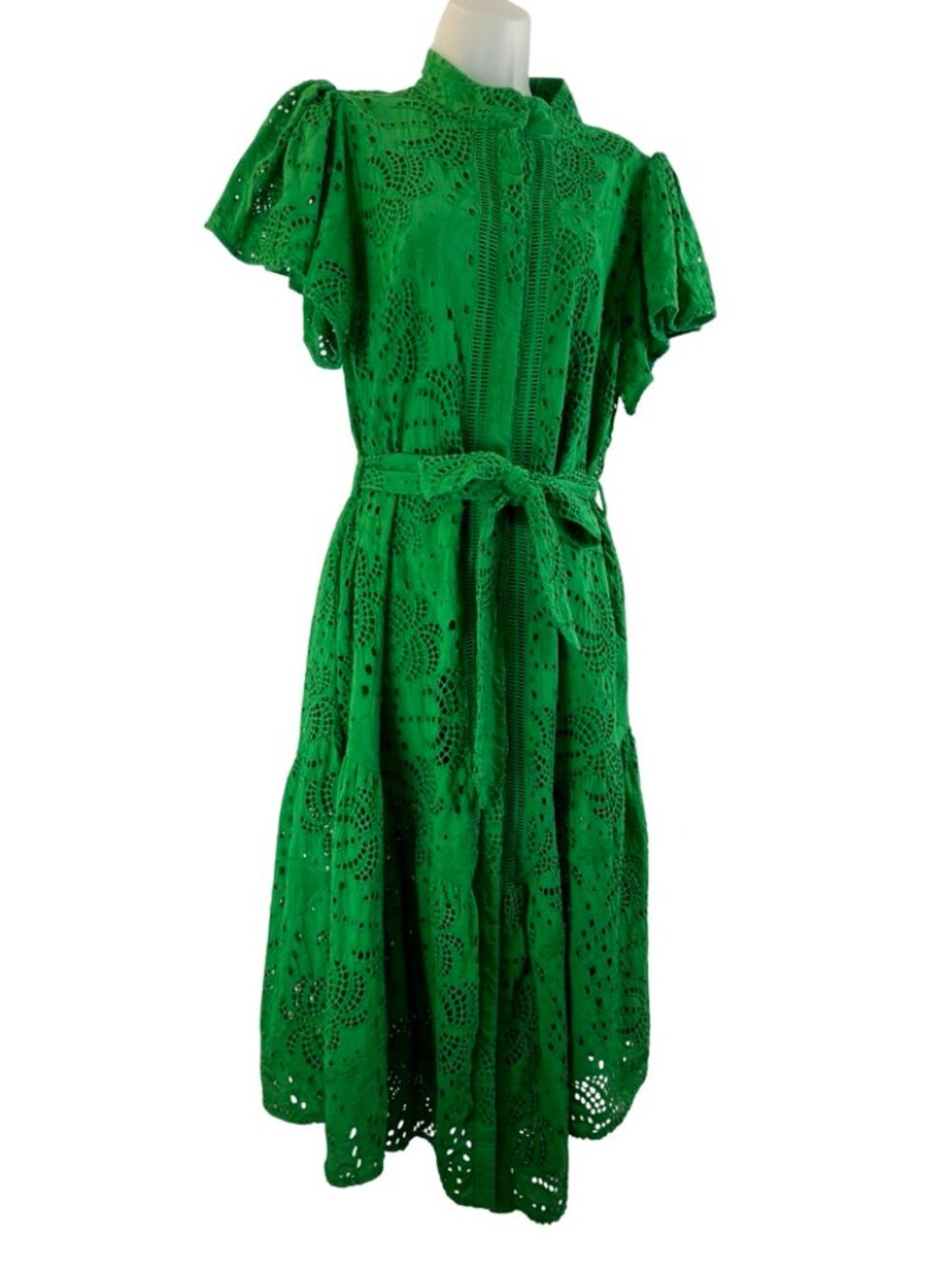 Ciebon Anthropologie Green Eyelet Lace Palm Midi Dress Size Large